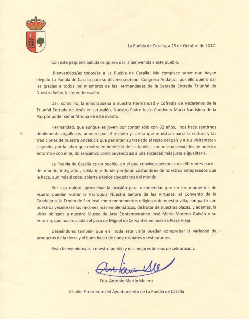 Carta saluda alcalde